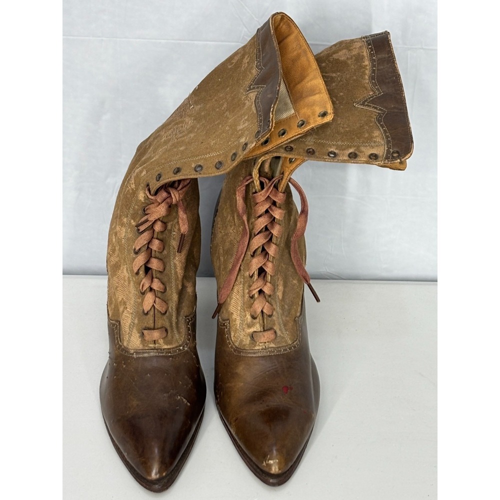 Herrick Shoe Custom Victorian Boots Womens Brown Lace-Up Leather Vintage